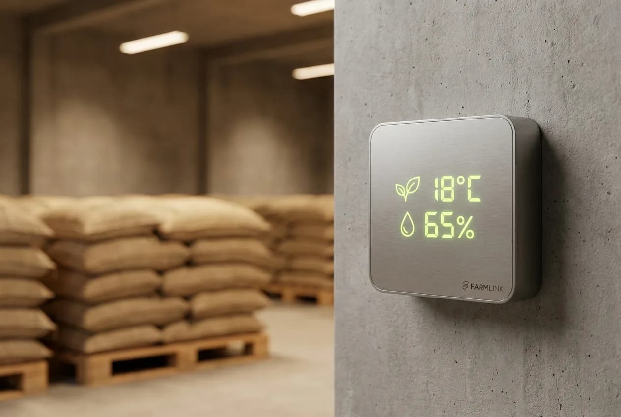 Capteur IoT fixé au mur d'un entrepôt